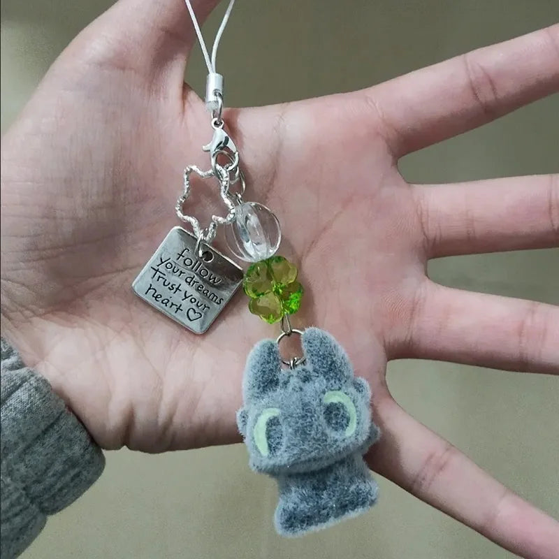 Cute Potdemiel Toothless And Light Fury Flocked Plush Cartoon Bag Pendant Keychain Decoration Doll Trendy Toys Surprise Gifts Jansha Store