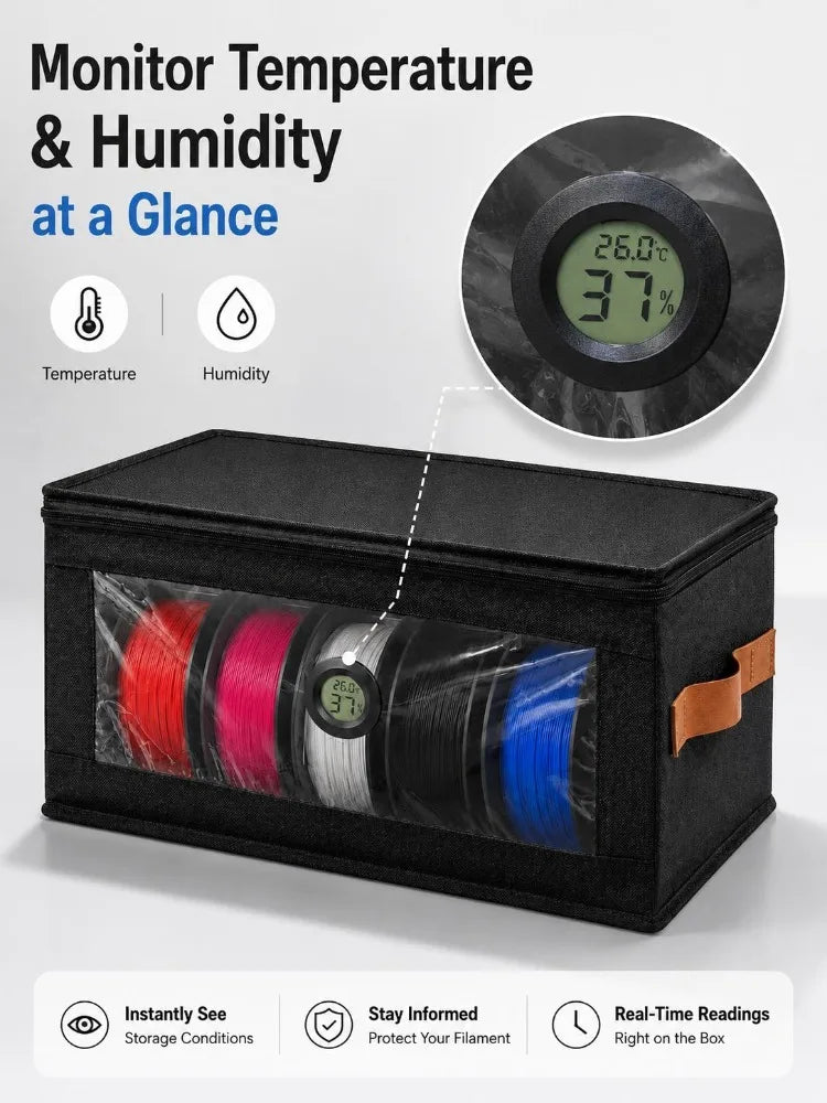 3D Printer Filament Storage Box Non Woven Foldable Organizer With Hygrometer Clear Window For Home Office 3D Printing Workspace Jansha Store