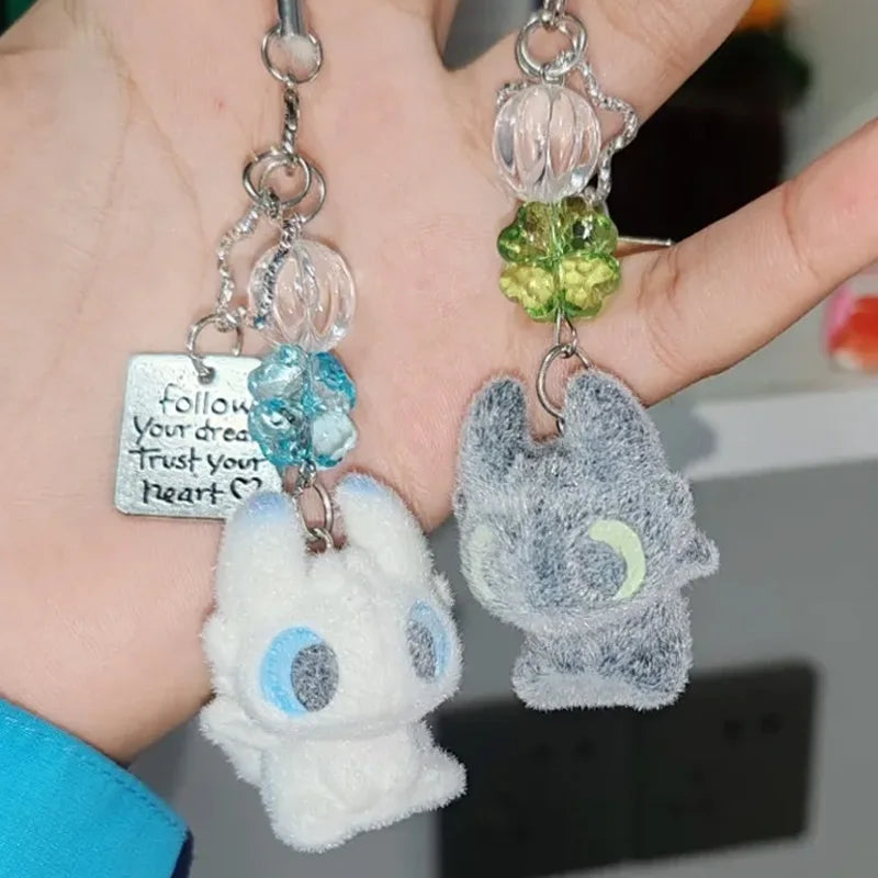 Cute Potdemiel Toothless And Light Fury Flocked Plush Cartoon Bag Pendant Keychain Decoration Doll Trendy Toys Surprise Gifts Jansha Store