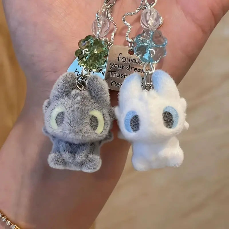Cute Potdemiel Toothless And Light Fury Flocked Plush Cartoon Bag Pendant Keychain Decoration Doll Trendy Toys Surprise Gifts Jansha Store