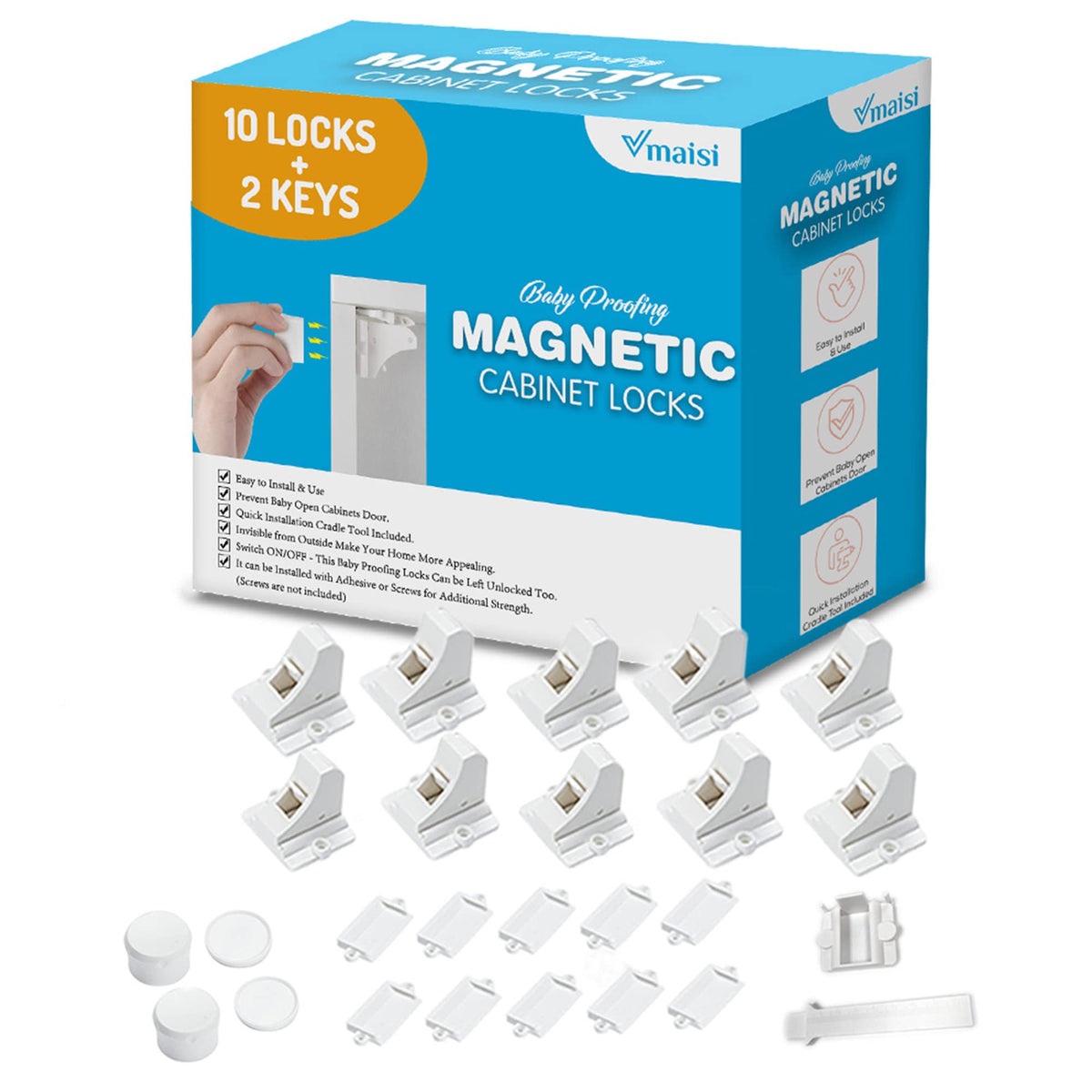Vmaisi 20 Pack Magnetic Cabinet Locks Baby Proofing and 2 Keys - Jansha Store