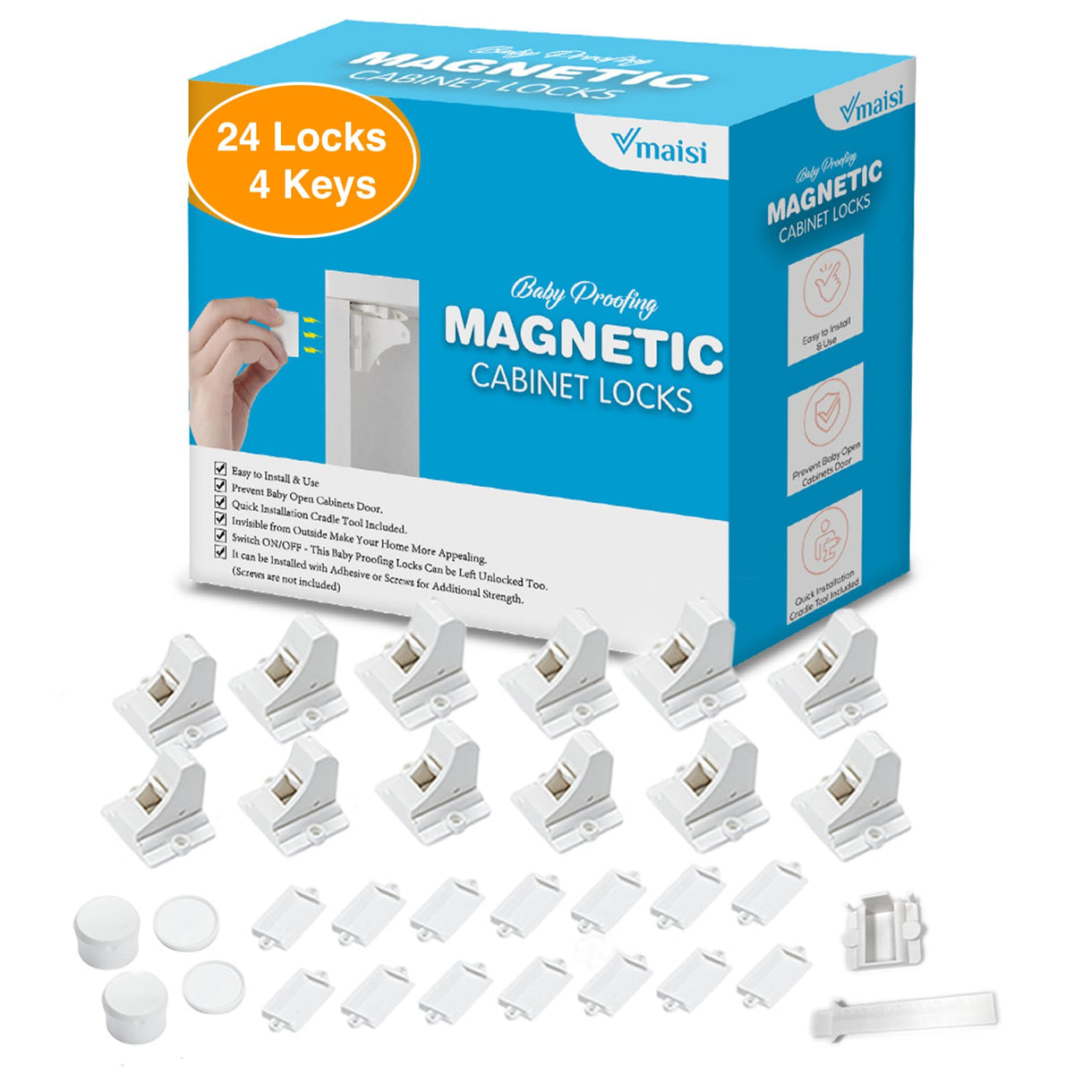 Vmaisi 20 Pack Magnetic Cabinet Locks Baby Proofing and 2 Keys - Jansha Store