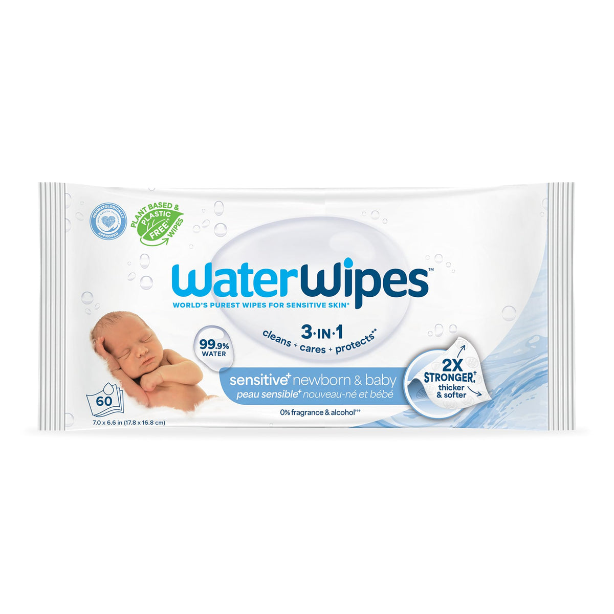 WaterWipes Sensitive+ Newborn & Baby Wipes, 3-In-1 Cleans, Cares, Protects, 99.9% Water, Unscented & Hypoallergenic, 720 Count (12 Packs) - Jansha Store