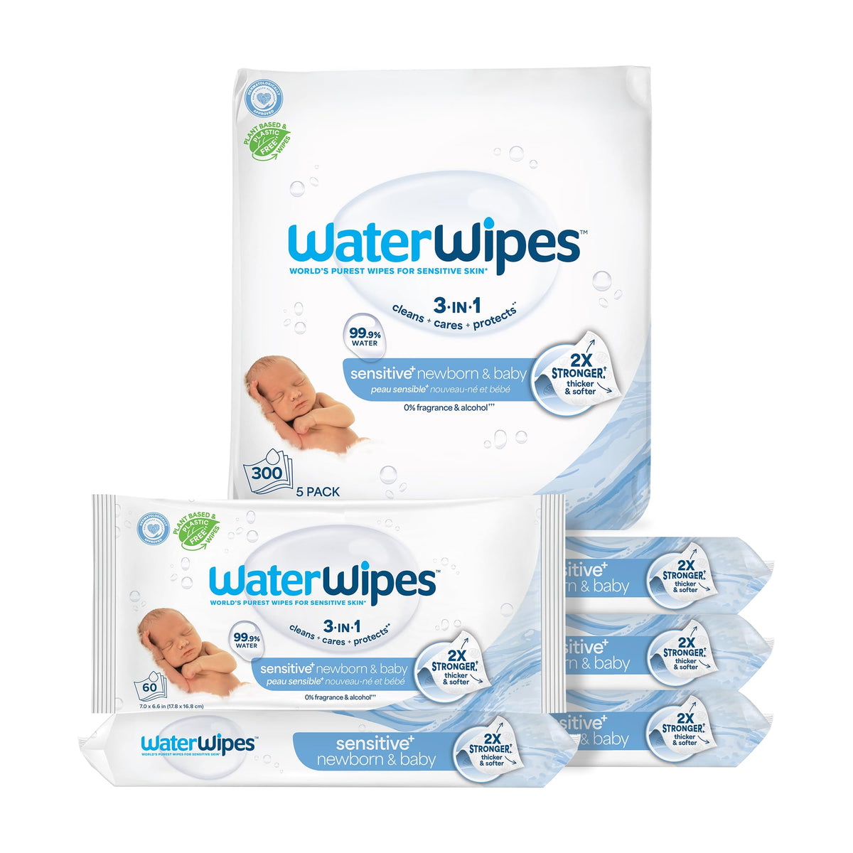 WaterWipes Sensitive+ Newborn & Baby Wipes, 3-In-1 Cleans, Cares, Protects, 99.9% Water, Unscented & Hypoallergenic, 720 Count (12 Packs) - Jansha Store