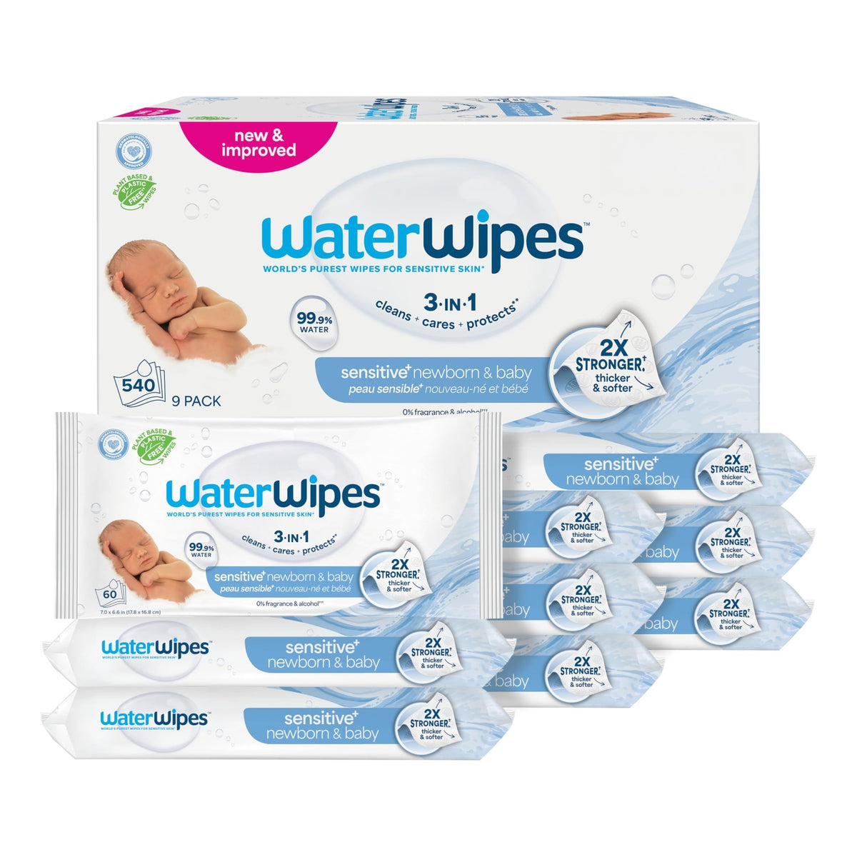 WaterWipes Sensitive+ Newborn & Baby Wipes, 3-In-1 Cleans, Cares, Protects, 99.9% Water, Unscented & Hypoallergenic, 720 Count (12 Packs) - Jansha Store